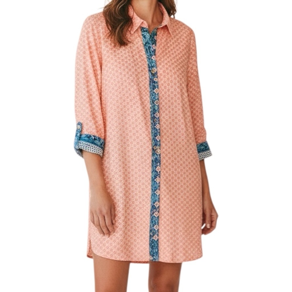 Aqua Et Sol Sun Dress Swim Suit Button Up Cover UPF 50 Sun Block Long Sleeve